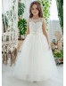 Ivory Lace Tulle Flower Girl Dress With Tiny Bow